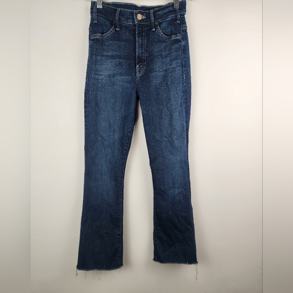 Mother The Hustler Ankle Fray Jeans Dark Wash Womens Size 24/0 High Rise - Picture 1 of 10